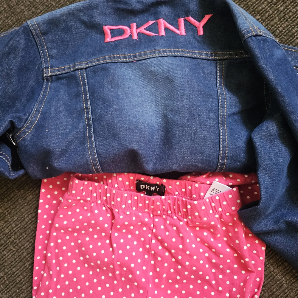 DKNY Blue Denim Jacket and Pink Polka Dot Set